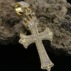 Hip Hop Iced Lab Diamond 18k Gold Plated Sharp Two Cross Charm Pendant
