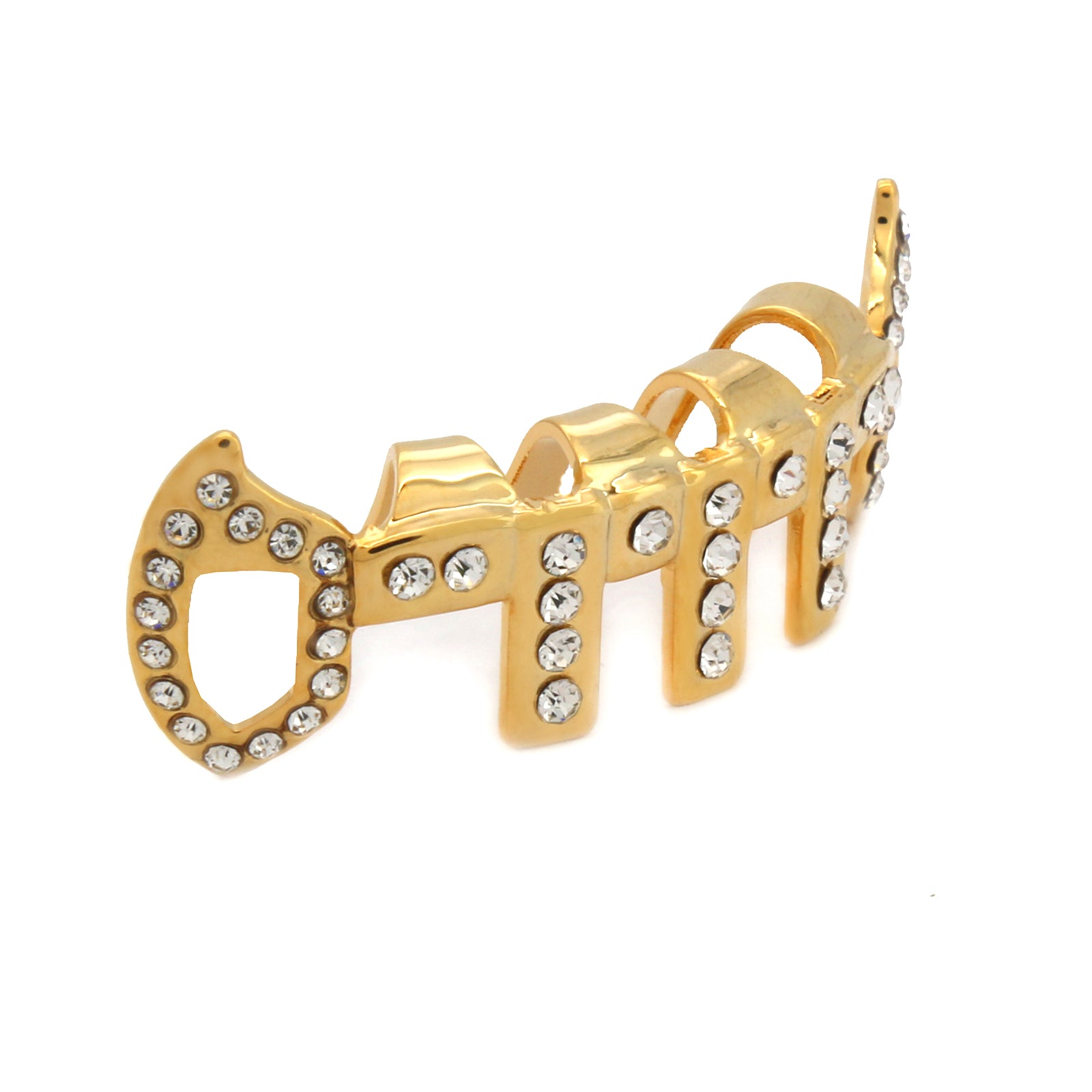 GOLD BOTTOM GRILLZ VERTICAL BARS ICE OUT FANG
