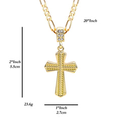 High Fashion Cross Pendant 20" Figaro Chain Hip Hop Style 18k Gold Plated