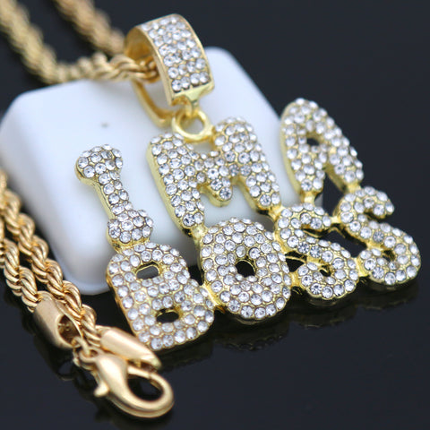 I ma Boss Pendant with Gold Rope Chain