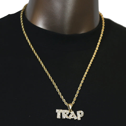 TRAP Word Pendant with Gold Rope Chain