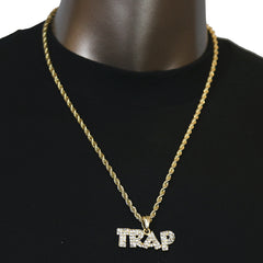 TRAP Word Pendant with Gold Rope Chain