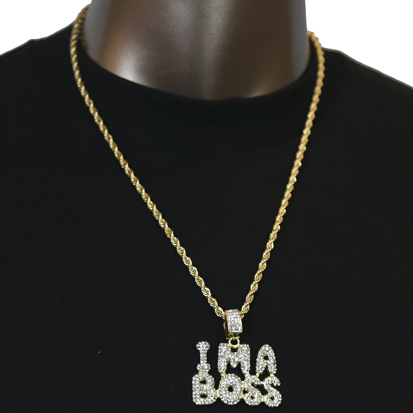 I ma Boss Pendant with Gold Rope Chain
