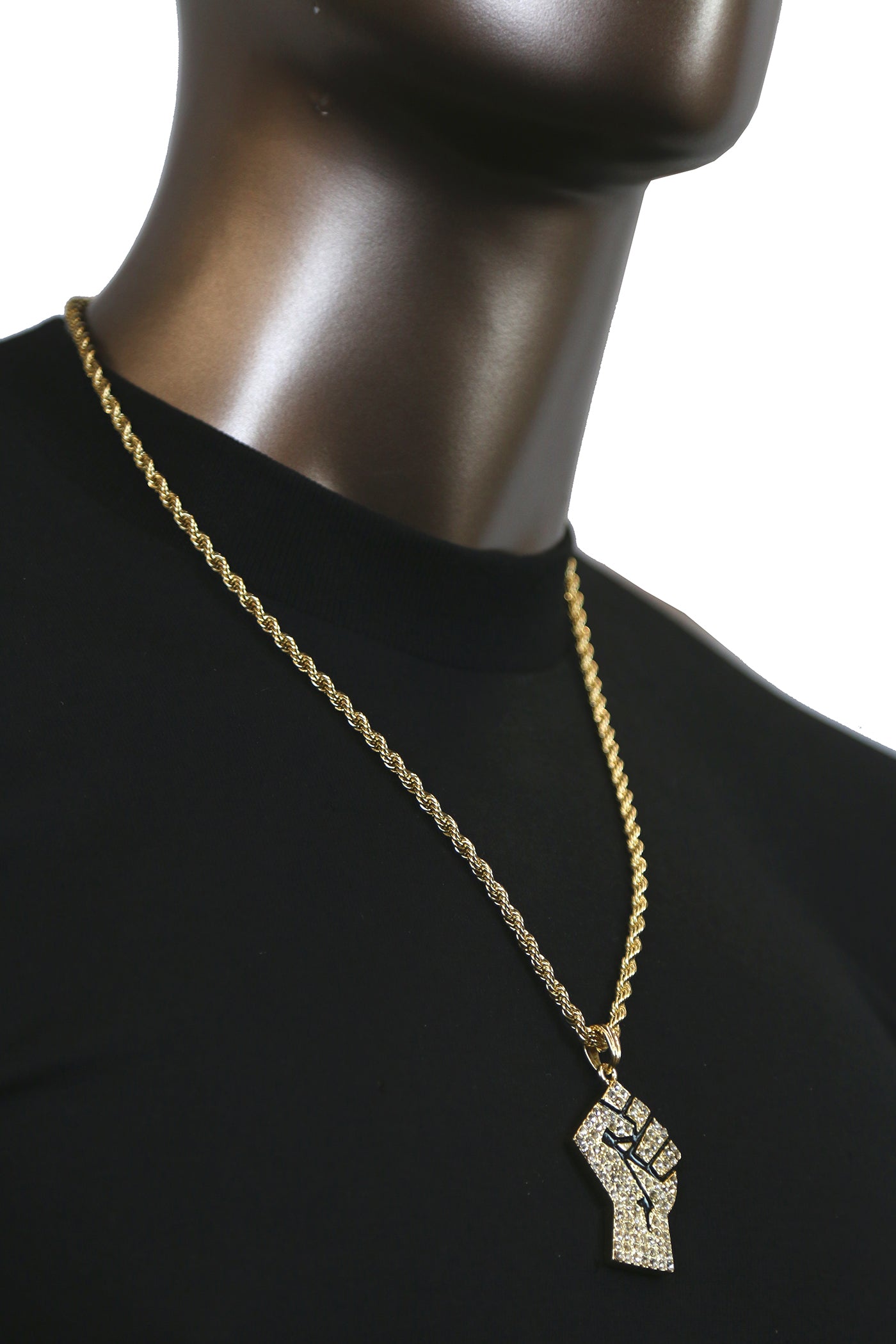 United Fist Pendant with Gold Rope Chain