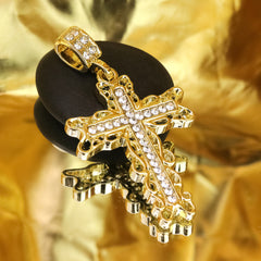 Curve Cross Iced Pendant 20" Figaro Chain Hip Hop Style 18k Gold Plated