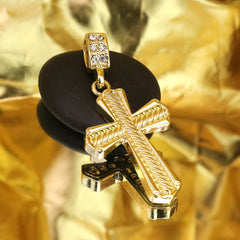 High Fashion Cross Pendant 20" Figaro Chain Hip Hop Style 18k Gold Plated