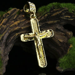 Jesus Pillar Cross Pendant 20" Figaro Chain Hip Hop Style 18k Gold Plated