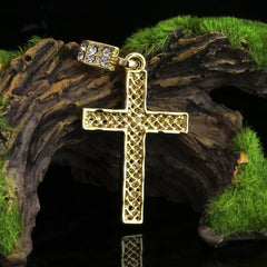 Hallow Curve Cross Pendant 20" Figaro Chain Hip Hop Style 18k Gold Plated
