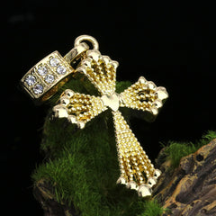 Heart Cross Pendant 20" Figaro Chain Hip Hop Style 18k Gold Plated
