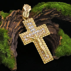 M1 Jesus Cz Cross Pendant 20" Figaro Chain Hip Hop Style 18k Gold Plated