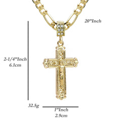 Jesus Arrow Cross Pendant 20" Figaro Chain Hip Hop Style 18k Gold Plated