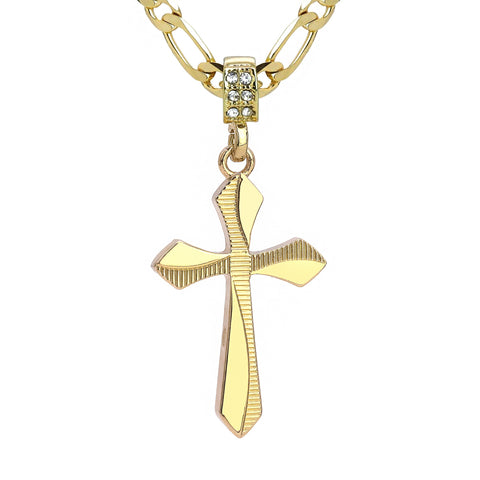 Clover Cross Pendant 20" Figaro Chain Hip Hop Style 18k Gold Plated
