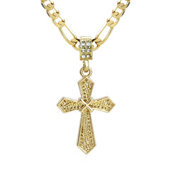 X Cross Pendant 20" Figaro Chain Hip Hop Style 18k Gold Plated