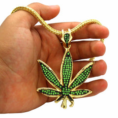 Gold Green Marijuana NECKLACE