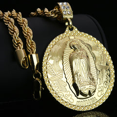 Cz Round Mini Oval Guadalupe Pendant Rope 6mm 24 Necklace Men's 14k Gold Plated
