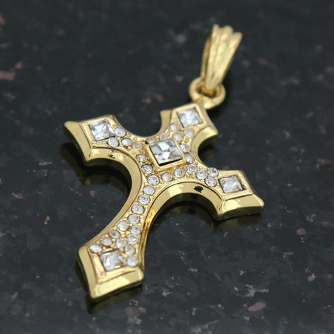 SHARP ICED CROSS  Pendant with Gold Rope Chain