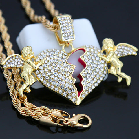 BROKEN HEART ANGEL Pendant with Gold Rope Chain