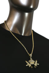CROWN SMG GUN Pendant with Gold Rope Chain
