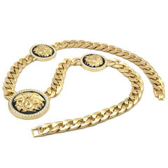 MEDUSA NECKLACE GOLD BLACK 3 MEDALLION