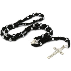 8MM Black Crystal Fabric Rosary With Cross Pendant