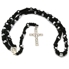 8MM Black Crystal Fabric Rosary With Cross Pendant
