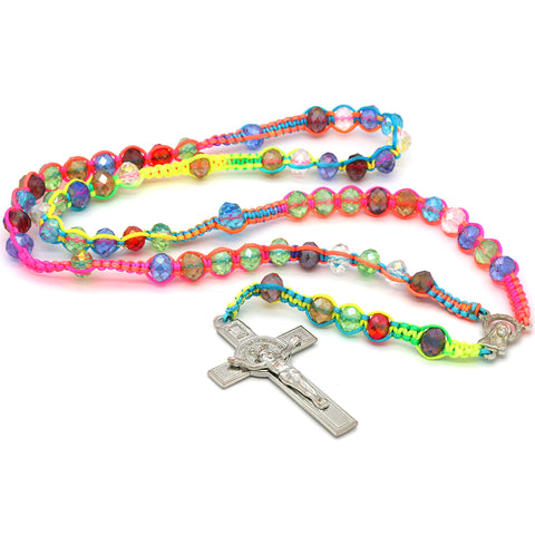 8MM Rainbow Crystal Fabric Rosary With Cross Pendant