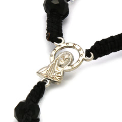 8MM Black/Clear Crystal Fabric Rosary With Cross Pendant