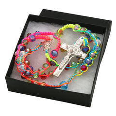 8MM Rainbow Crystal Fabric Rosary With Cross Pendant