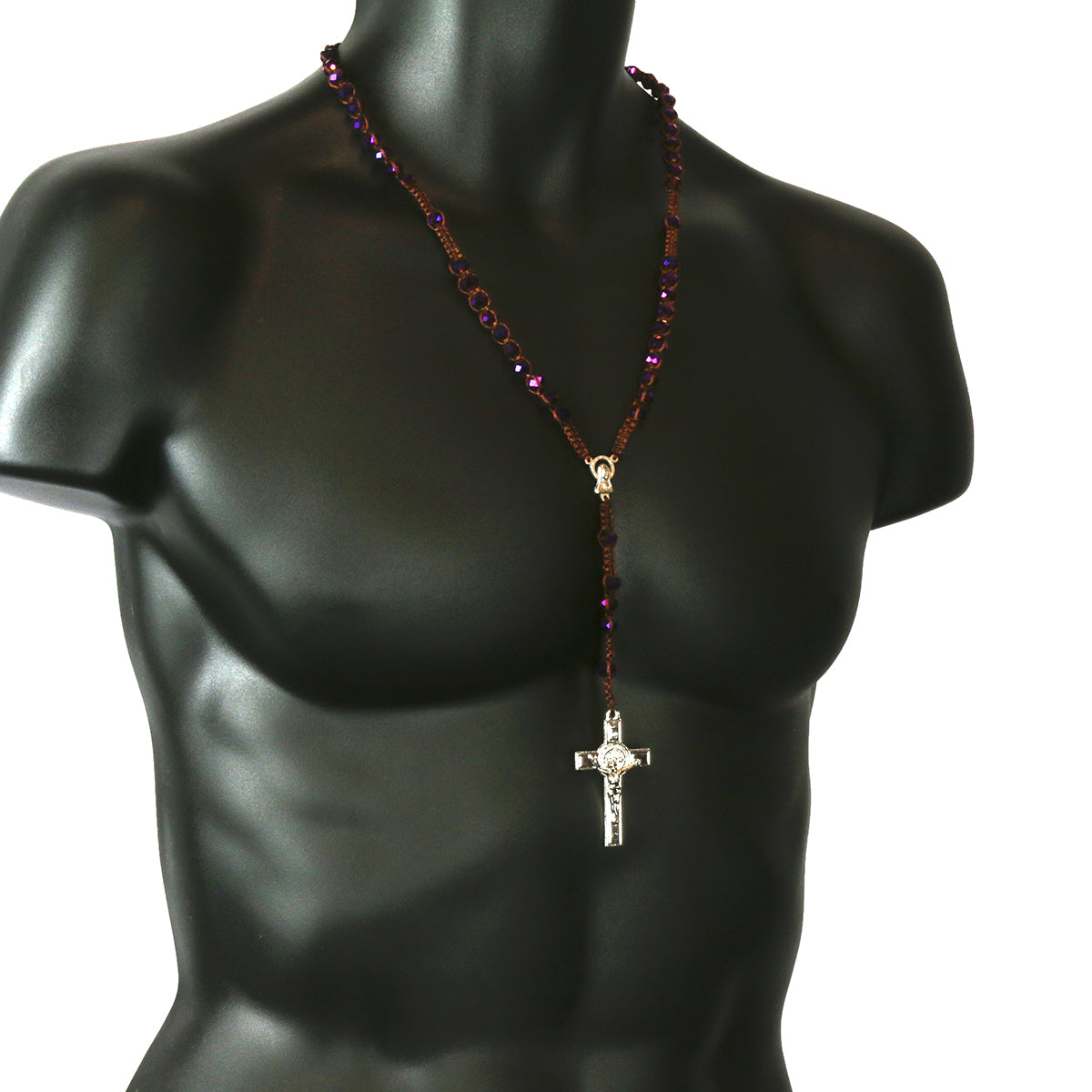 8MM Purple Crystal Fabric Rosary With Cross Pendant