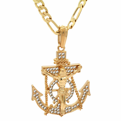 Anchor CZ Necklace Gold