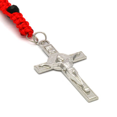 8MM Black Crystal Red Fabric Rosary With Cross Pendant