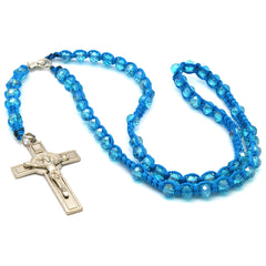8MM Sky Blue Crystal Fabric Rosary With Cross Pendant