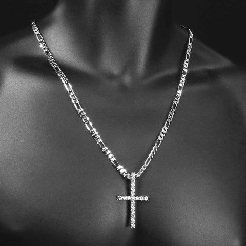 1 Line Cz Cross Necklace Silver