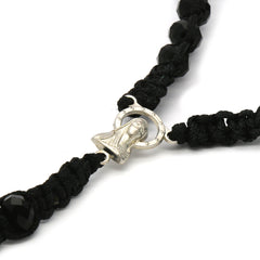8MM Black Crystal Black Fabric Rosary With Cross Pendant
