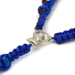 8MM Deep Blue Crystal Fabric Rosary With Cross Pendant
