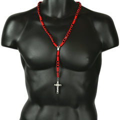 8MM Black Crystal Red Fabric Rosary With Cross Pendant