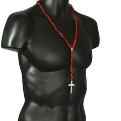 8MM Black Crystal Red Fabric Rosary With Cross Pendant