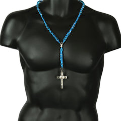 8MM Sky Blue Crystal Fabric Rosary With Cross Pendant