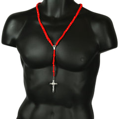 8MM Red Crystal Fabric Rosary With Cross Pendant