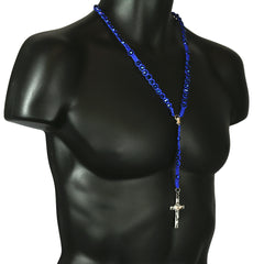8MM Deep Blue Crystal Fabric Rosary With Cross Pendant