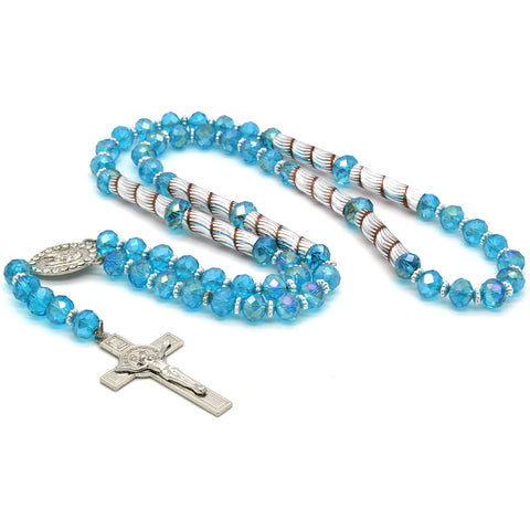 8MM Sky blue Crystal Rosary With Cross Pendant