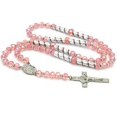 Pink Crystal Rosary With Cross Pendant