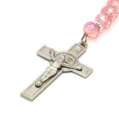 Pink Crystal Rosary With Cross Pendant