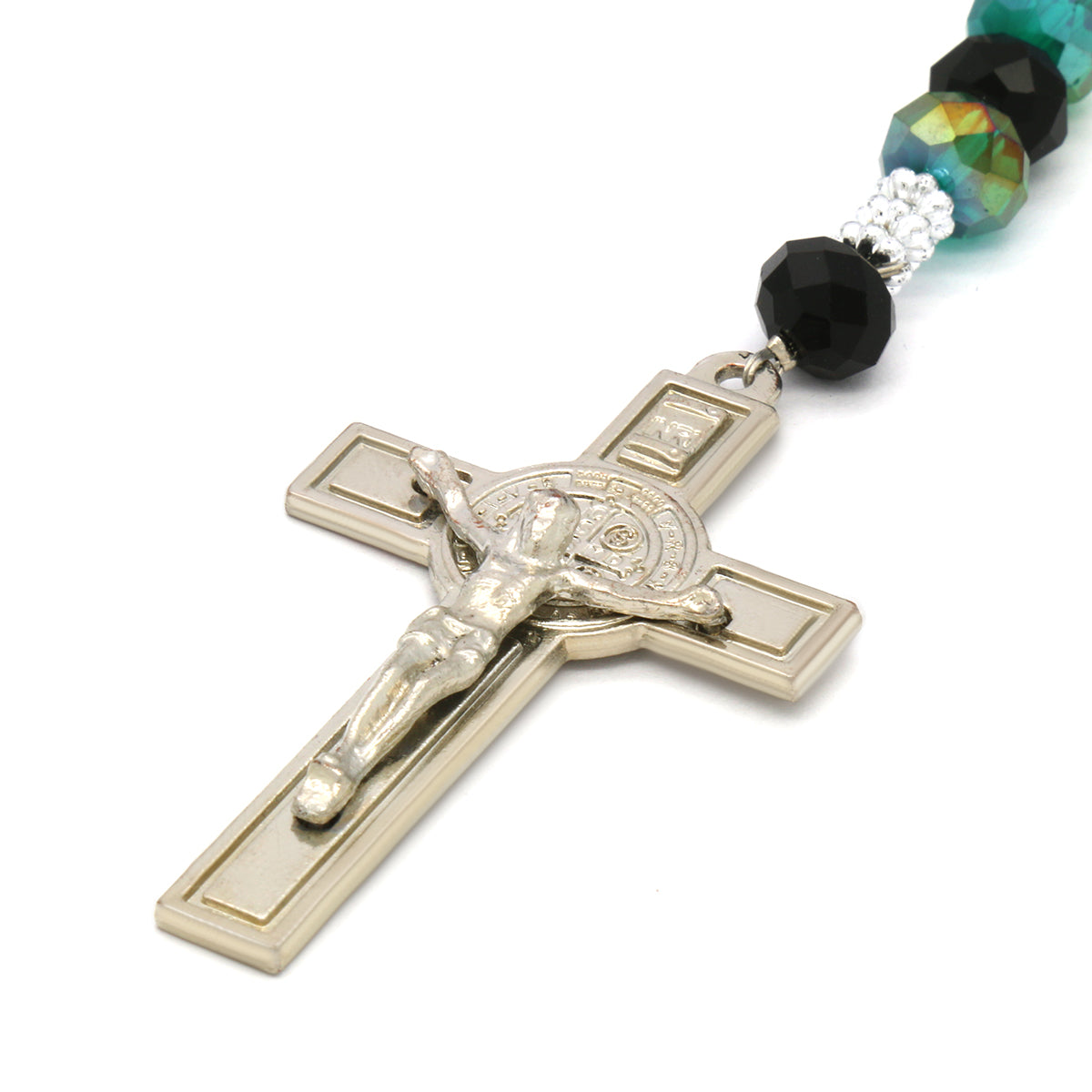 Green/Black Crystal Rosary With Cross Pendant