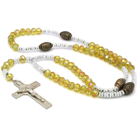 yellow Crystal Rosary With Cross Pendant