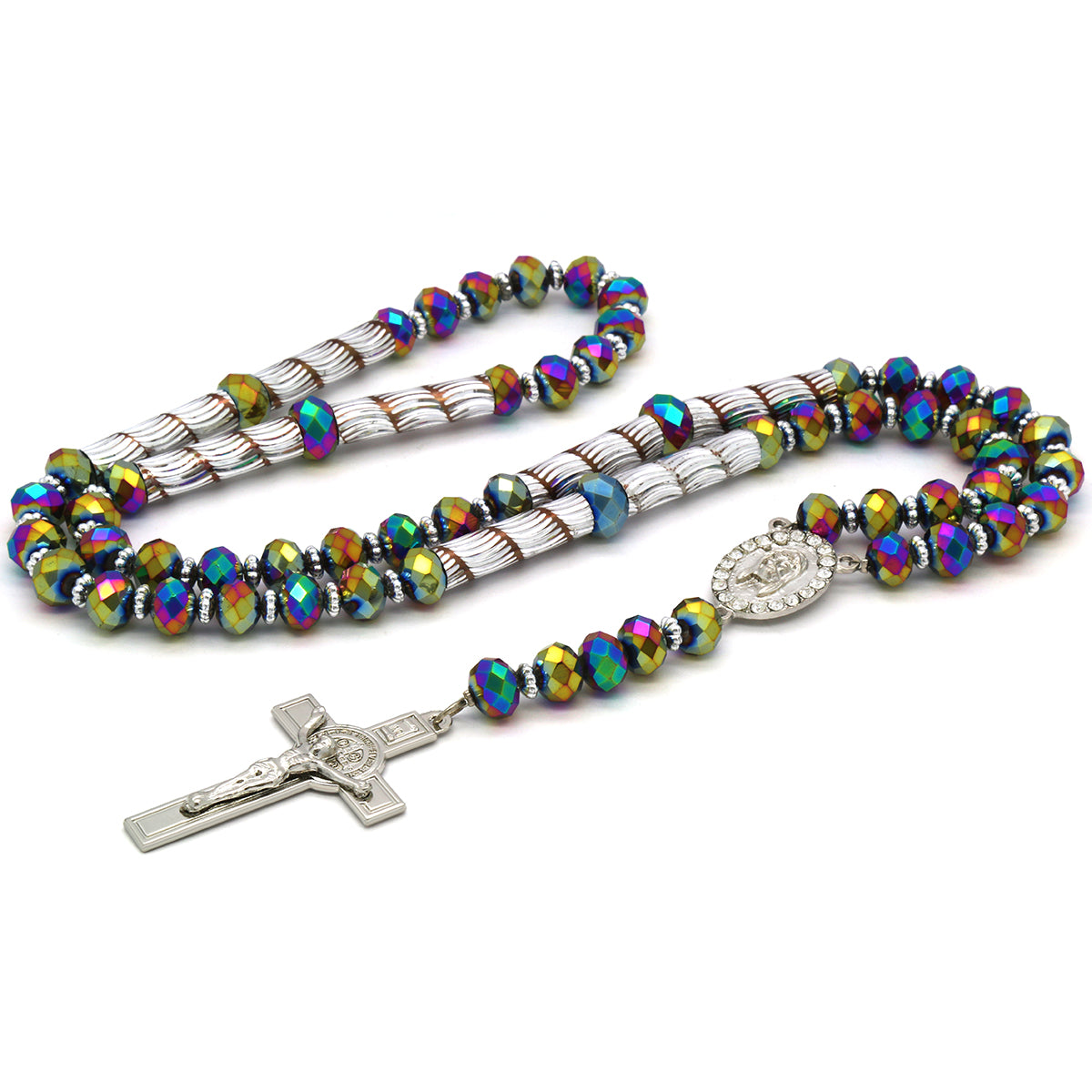 Rainbow Crystal Rosary With Cross Pendant