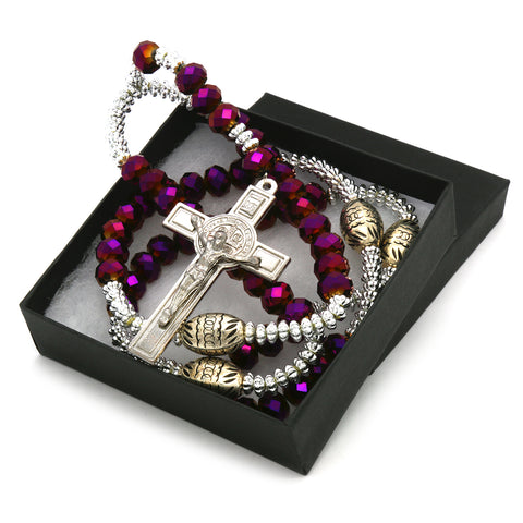 Purple Crystal Rosary With Cross Pendant