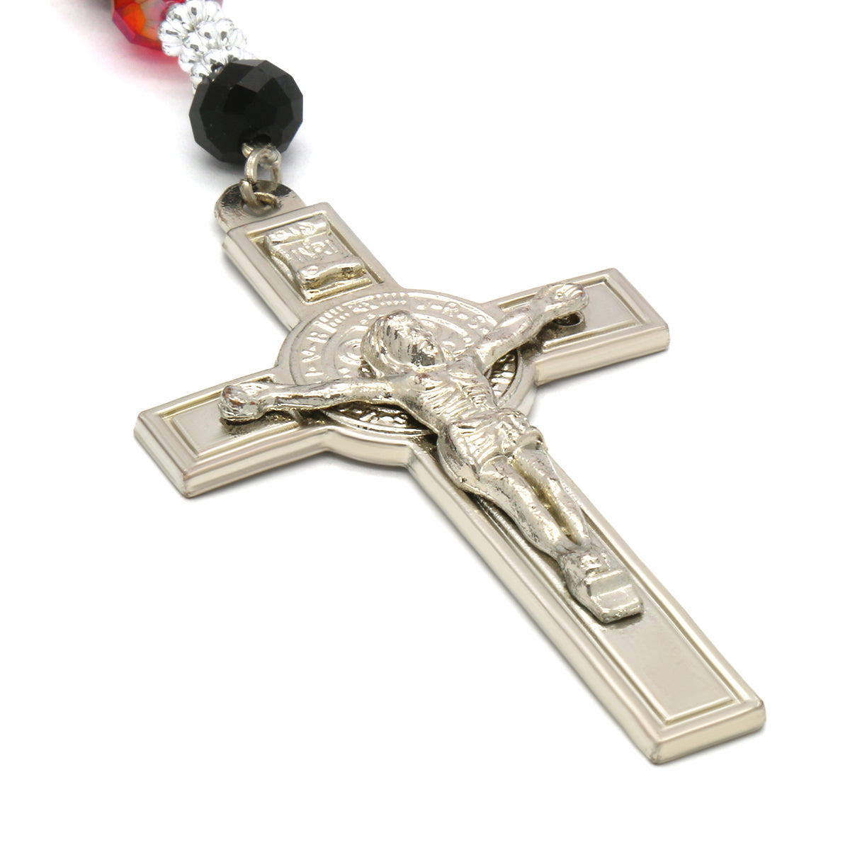 Red/black Crystal Rosary With Cross Pendant
