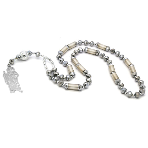 Silver Crystal Rosary With SanJudas Pendant