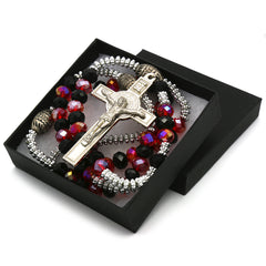 Red/black Crystal Rosary With Cross Pendant